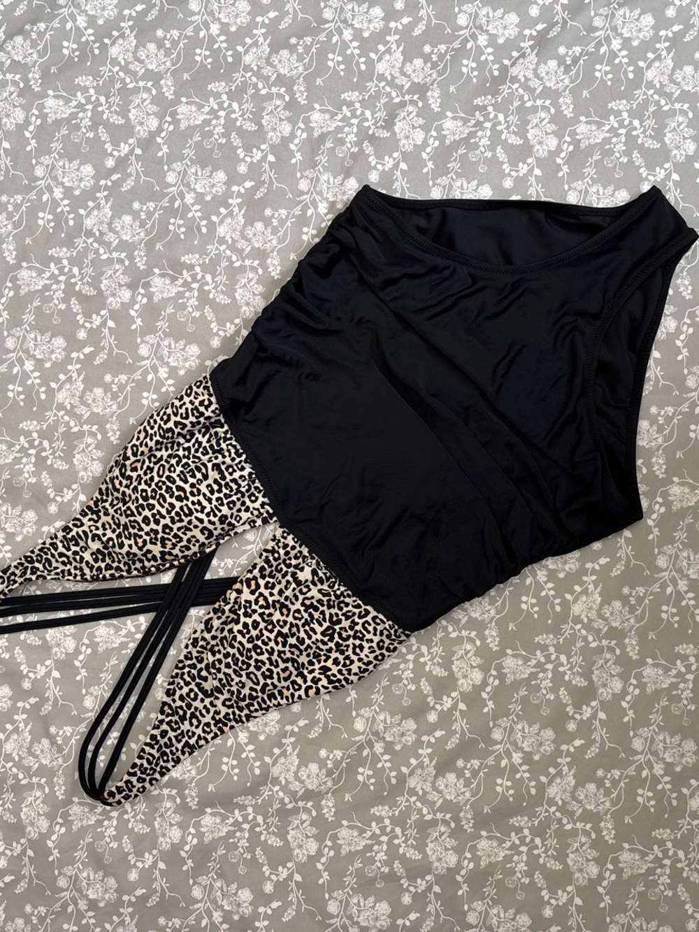 Black & Leopard One-Piece Swimsuit - Cross back Design